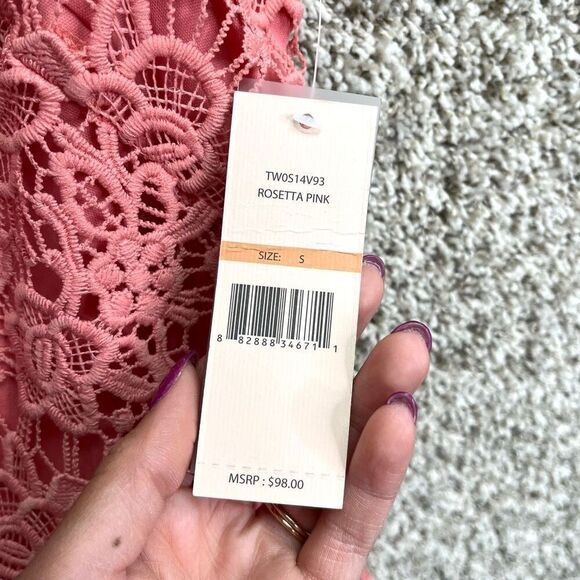 Nanette Lepore Top Women’s Small Rosetta Pink Crochet Lace Sleeveless Tank NWT - Picture 4 of 6